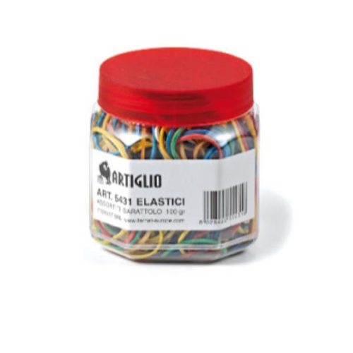 ARTIGLIO ELASTICI IN GOMMA BARATTOLO DA 100 GR MISURE E COLORI ASSORTITI